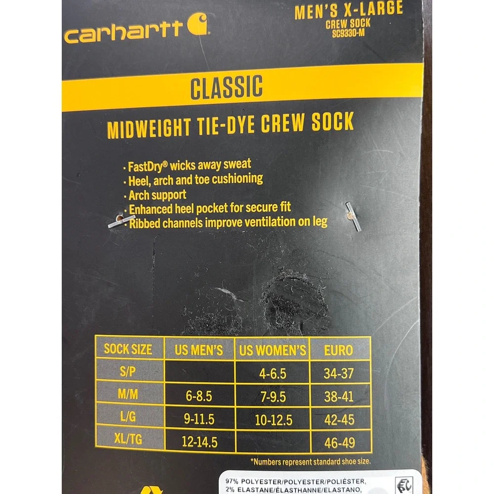 Carhartt Men XL Midweight Tie-Dye Crew Socks Malt Khaki 2 Pair Sz 12-14.5 New
